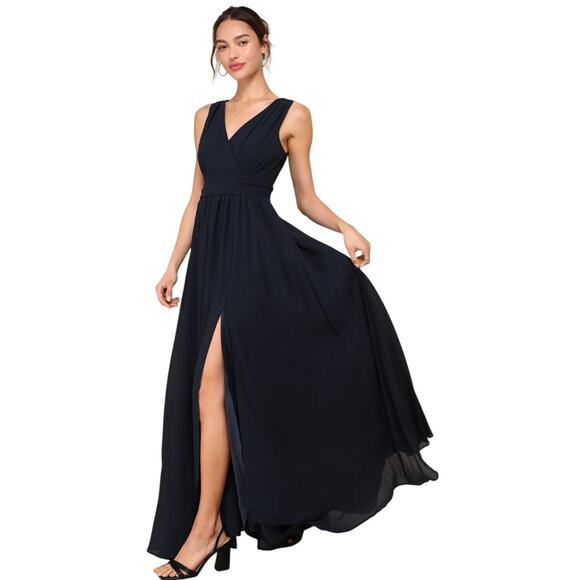LULUS Thoughts of Hue Navy Blue Surplice Sleeveless V-neck Maxi Dress-Size M - Picture 1 of 9